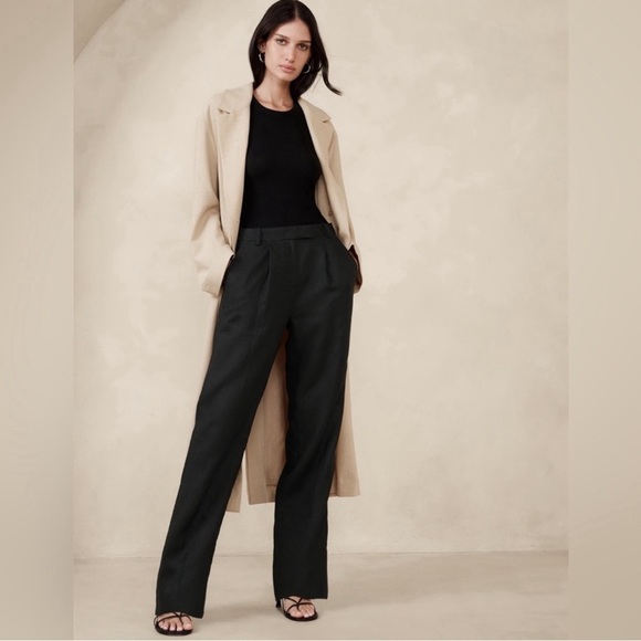 NWT! Banana Republic Black Palma Straight-Leg Linen Pant - Multiple 🧡 - Picture 1 of 6